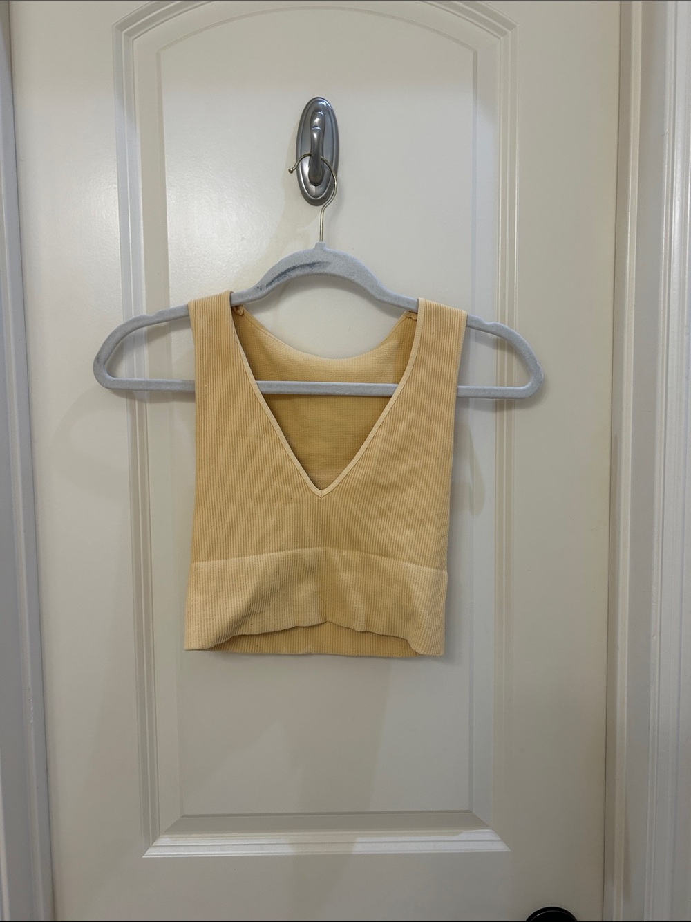 Two Sleeveless V-Neck Ribbed Crop Top - 1 White And 1 Yellow